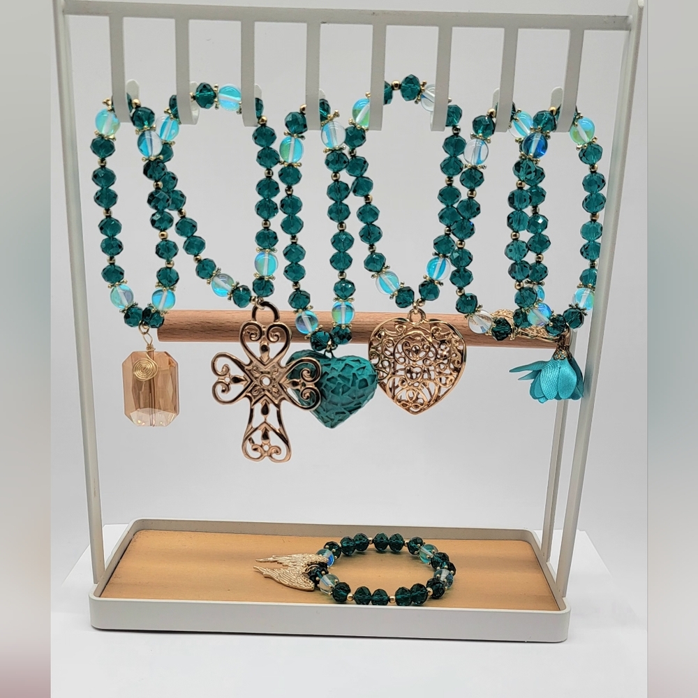 Hand Crafted Teal and Gold Charm Bracelets